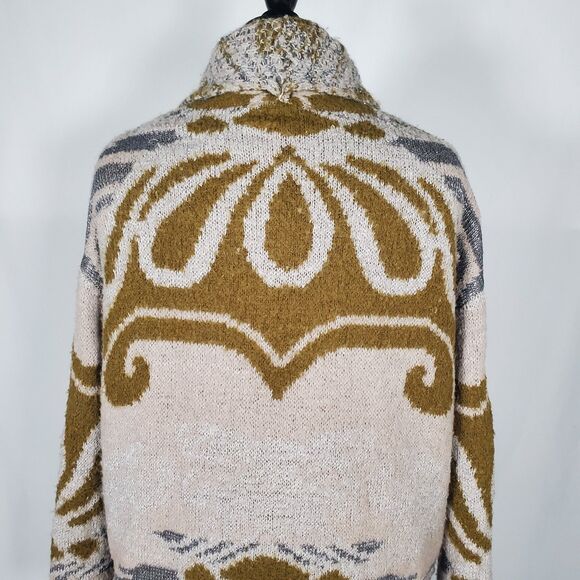 Free People Women’s Cardigan XS Green Cream Long Sleeve Sweater Oversized Boho - Picture 7 of 11